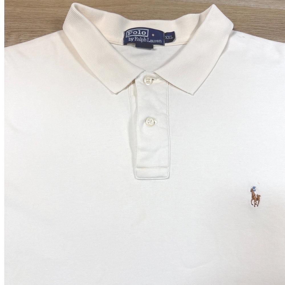Polo Ralph Lauren Short Sleeve Polo Shirt Men's XXL Cream/Multi-colored Pony